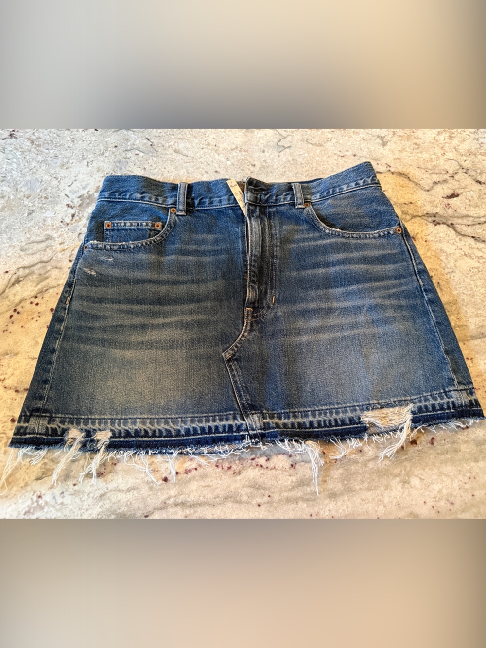 Madewell Distressed Dark Blue Denim Mini Skirt
